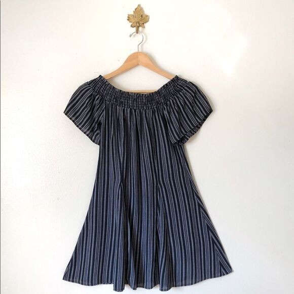 Privacy Please Black & White Off the Shoulder Mini Striped dress Medium - Picture 1 of 7